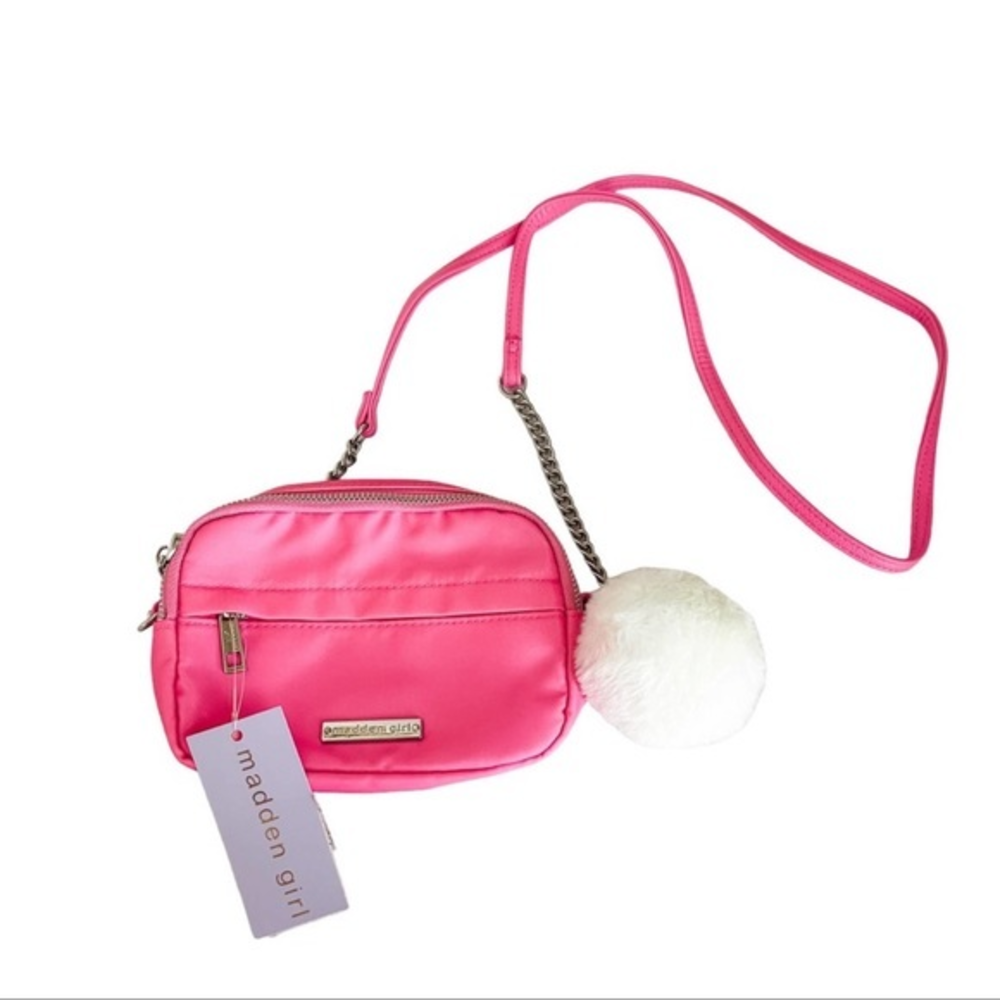 Madden Girl Crossbody Bag with‎ Pom Pom Bright “Barbie” Pink Barbie Core NEW/NWT